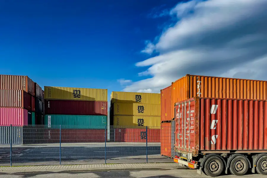 Container truck at a shipping container yard